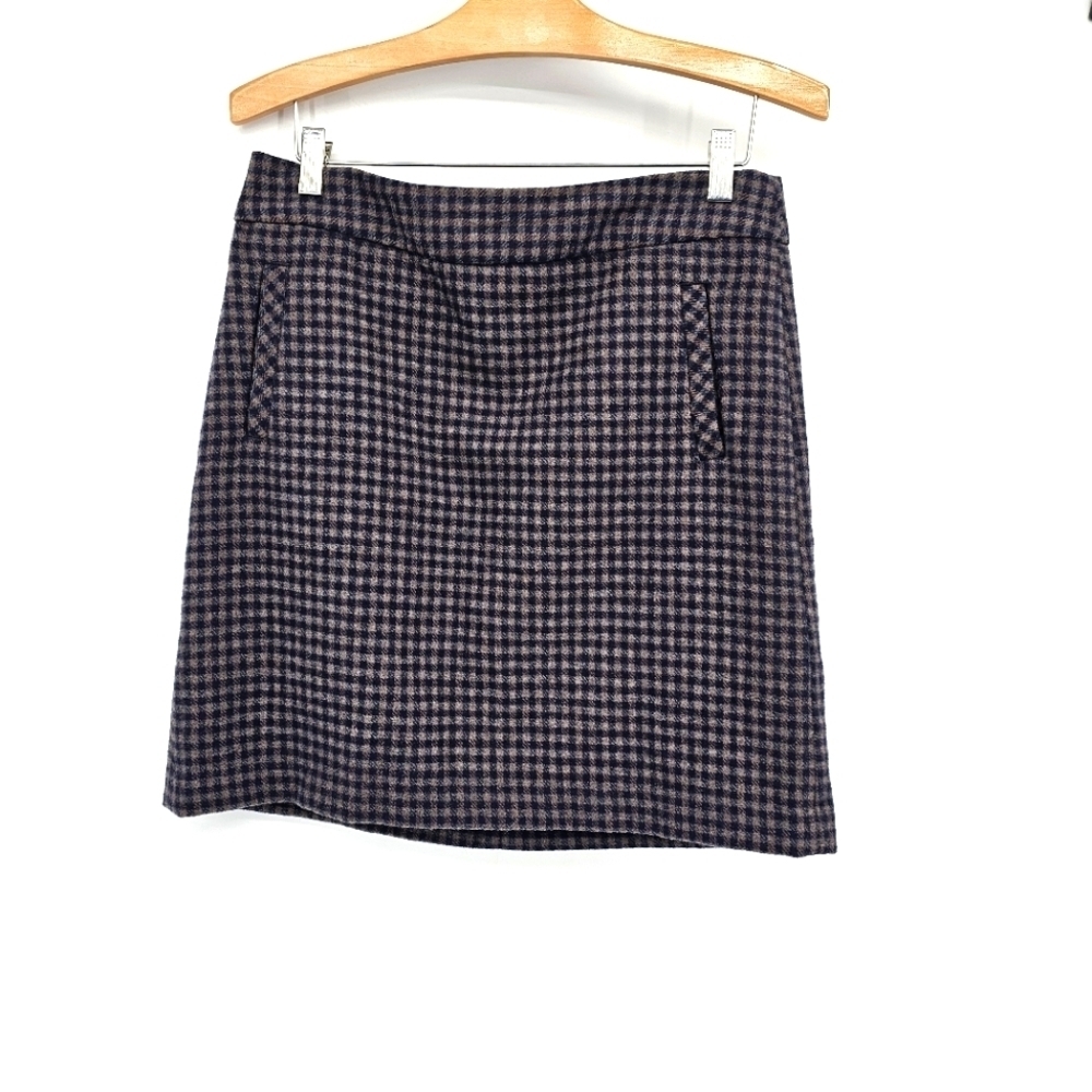 Banana Republic Navy Plaid Wool Blend Flat Front Dark academia Skirt Womens 8